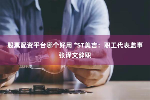 股票配资平台哪个好用 *ST美吉：职工代表监事张译文辞职