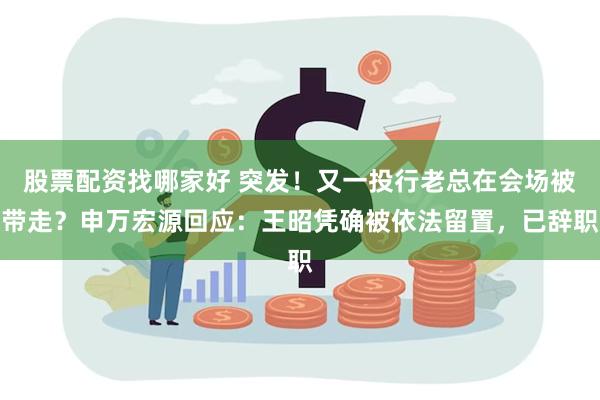 股票配资找哪家好 突发！又一投行老总在会场被带走？申万宏源回应：王昭凭确被依法留置，已辞职